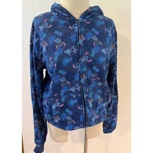 Disney Stitch Blue Zip Hoodie Women’s Size S Lilo & Stitch Cute Tropical Print